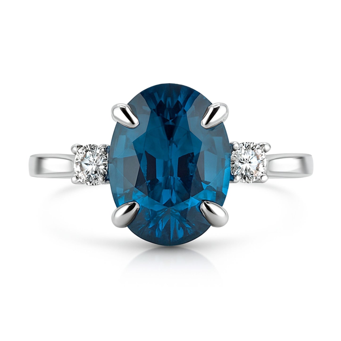 14K 4.85ct Oval Blue Zircon 0.15cttw VS White Diamonds Ring