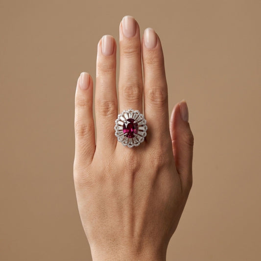 18K 6.23ct Oval Copper Bearing Tourmaline 3.19cttw White Diamonds Ring