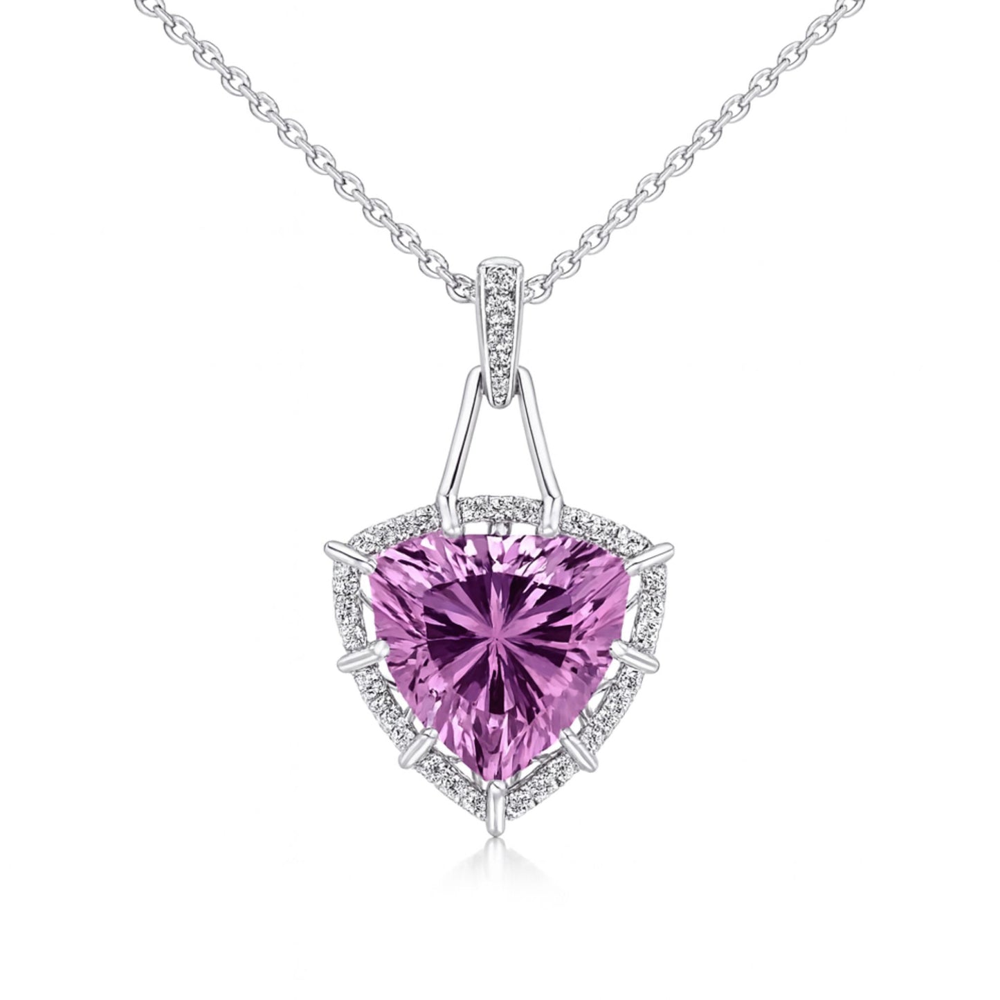14K 8.07ct Trilliant Kunzite 0.19cttw VS White Diamonds Pendant
