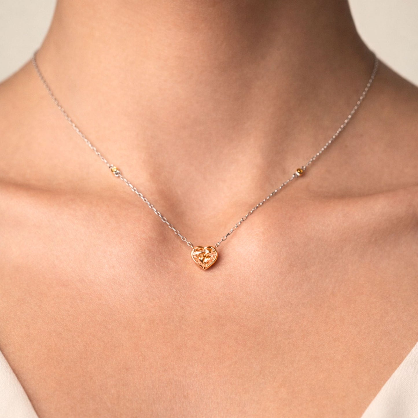 14K 1.00ct Heart Shape Yellow Diamond 0.03cttw VS White Diamonds Necklace