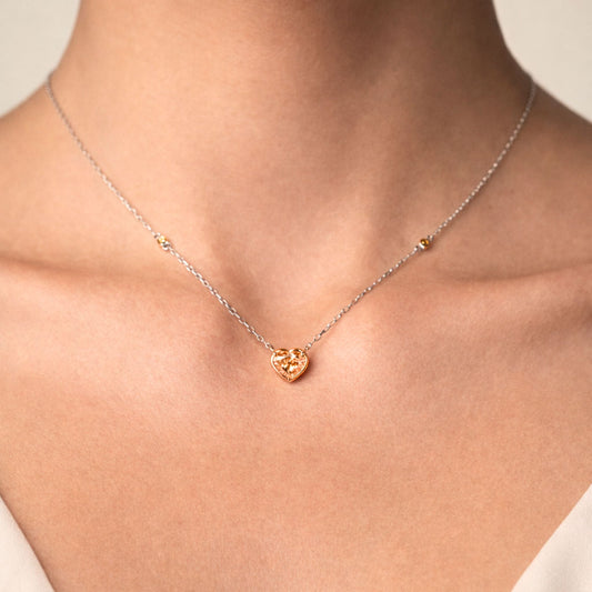 14K 1.00ct Heart Shape Yellow Diamond 0.03cttw VS White Diamonds Necklace