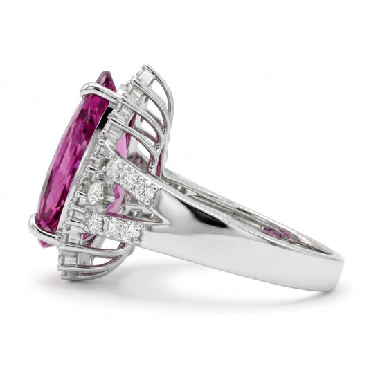 14K 6.80ct Pear Shape Copper Bearing Tourmaline 1.29cttw VS White Diamonds Ring