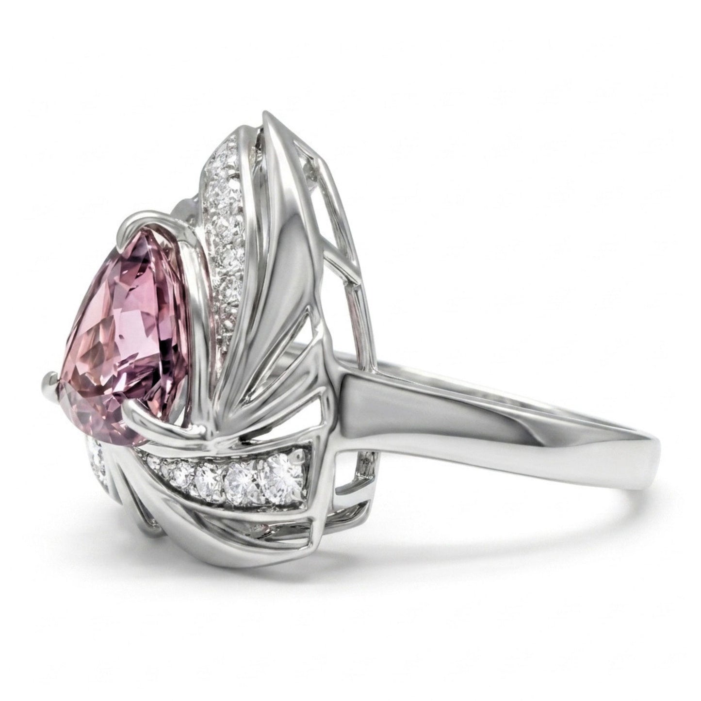 14K 2.38ct Trilliant Pink Diaspore 0.25cttw VS White Diamonds Ring