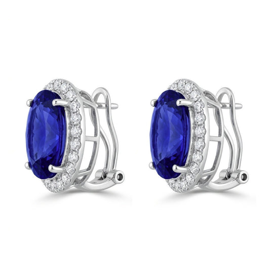 14K 16.60cttw Oval Blue Wing Tanzanite 1.00cttw VS White Diamonds Stud Earrings
