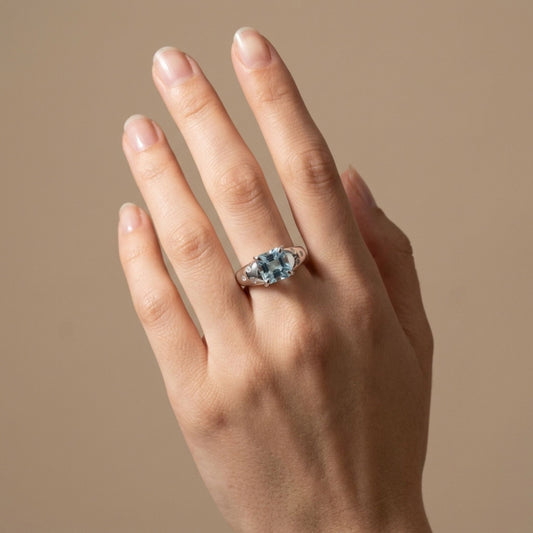 14K 2.24ct Asscher Cut Santa Maria Aquamarine 0.16cttw VS White Diamonds Ring