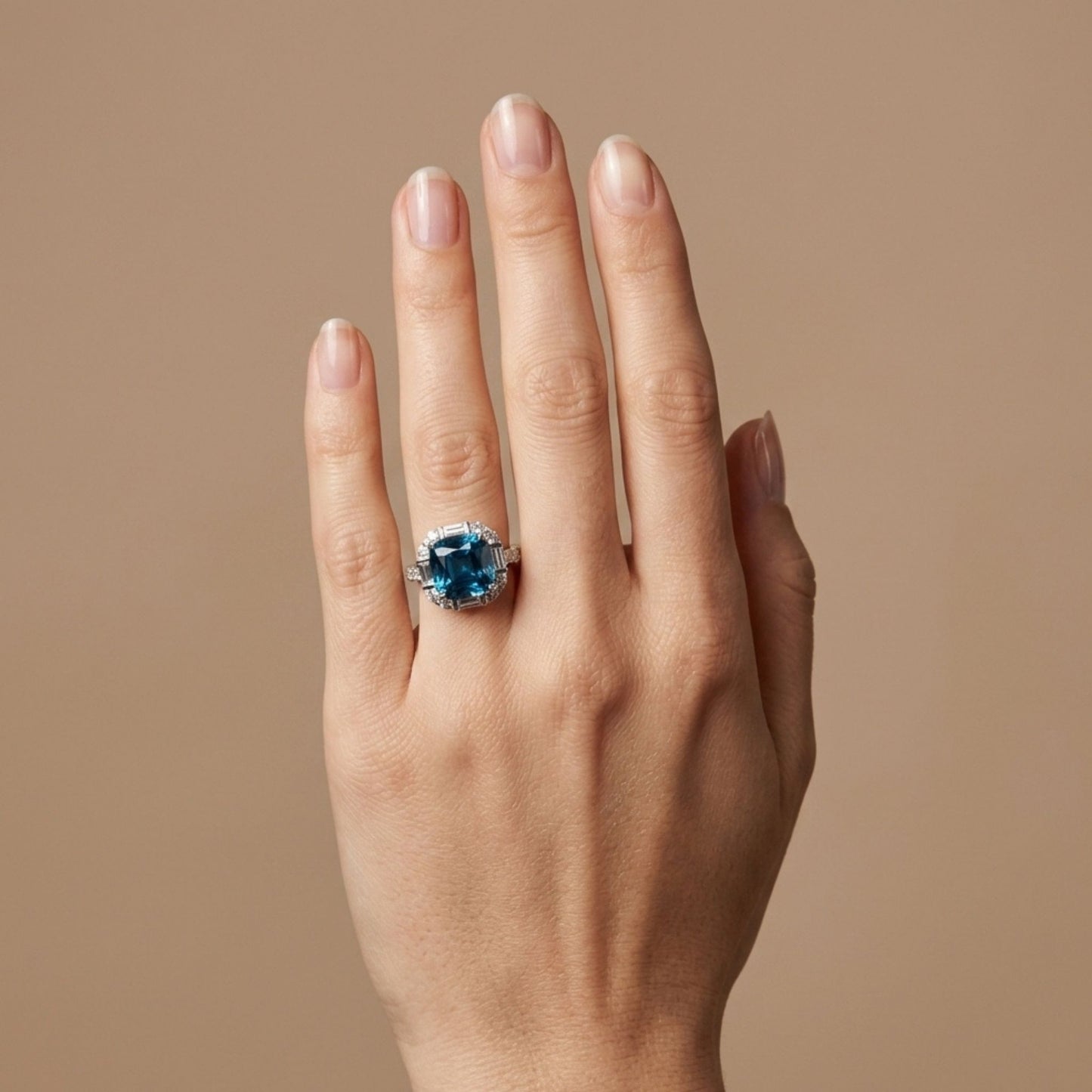 14K 15.04ct Cushion Private Collection Blue Zircon 1.71cttw White Diamonds Ring