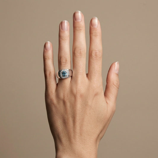 14K 0.62ct Oval Paraiba 0.29cttw VS White Diamonds Men's Ring