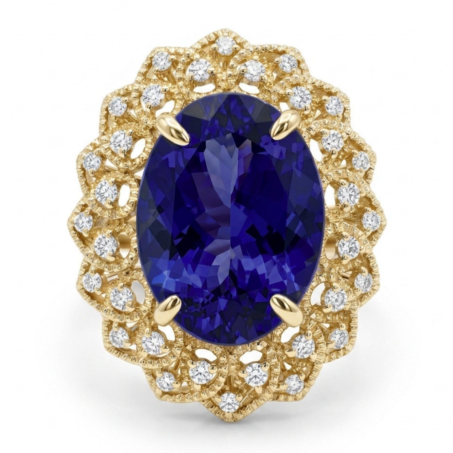 14K 9.16ct Oval Blue Wing Tanzanite 0.64cttw VS White Diamonds Ring
