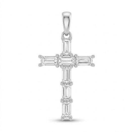 14K 1.10cttw Baguette VS White Diamond Cross Pendant