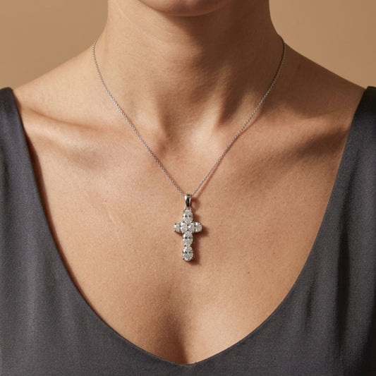14K 1.50cttw Oval VS White Diamond Cross Pendant