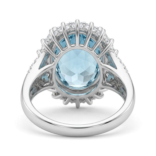 14K 12.31ct Oval Santa Maria Aquamarine 1.61cttw VS White Diamonds Ring