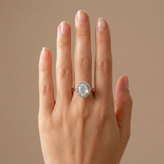 14K 2.17ct Oval Moonstone 0.53cttw White Diamonds Ring