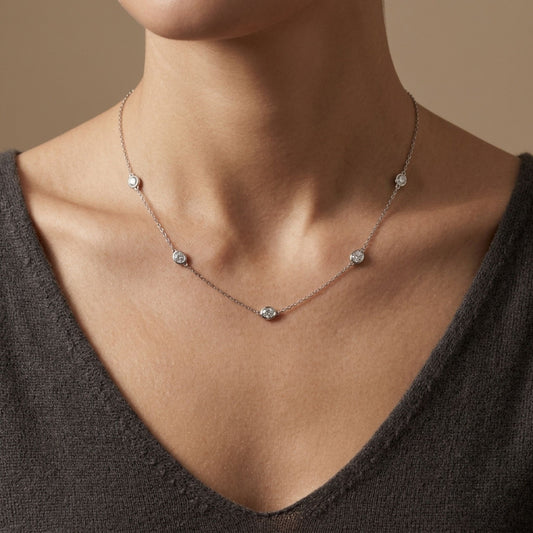 14K 0.95cttw Oval VS White Diamond Station Necklace