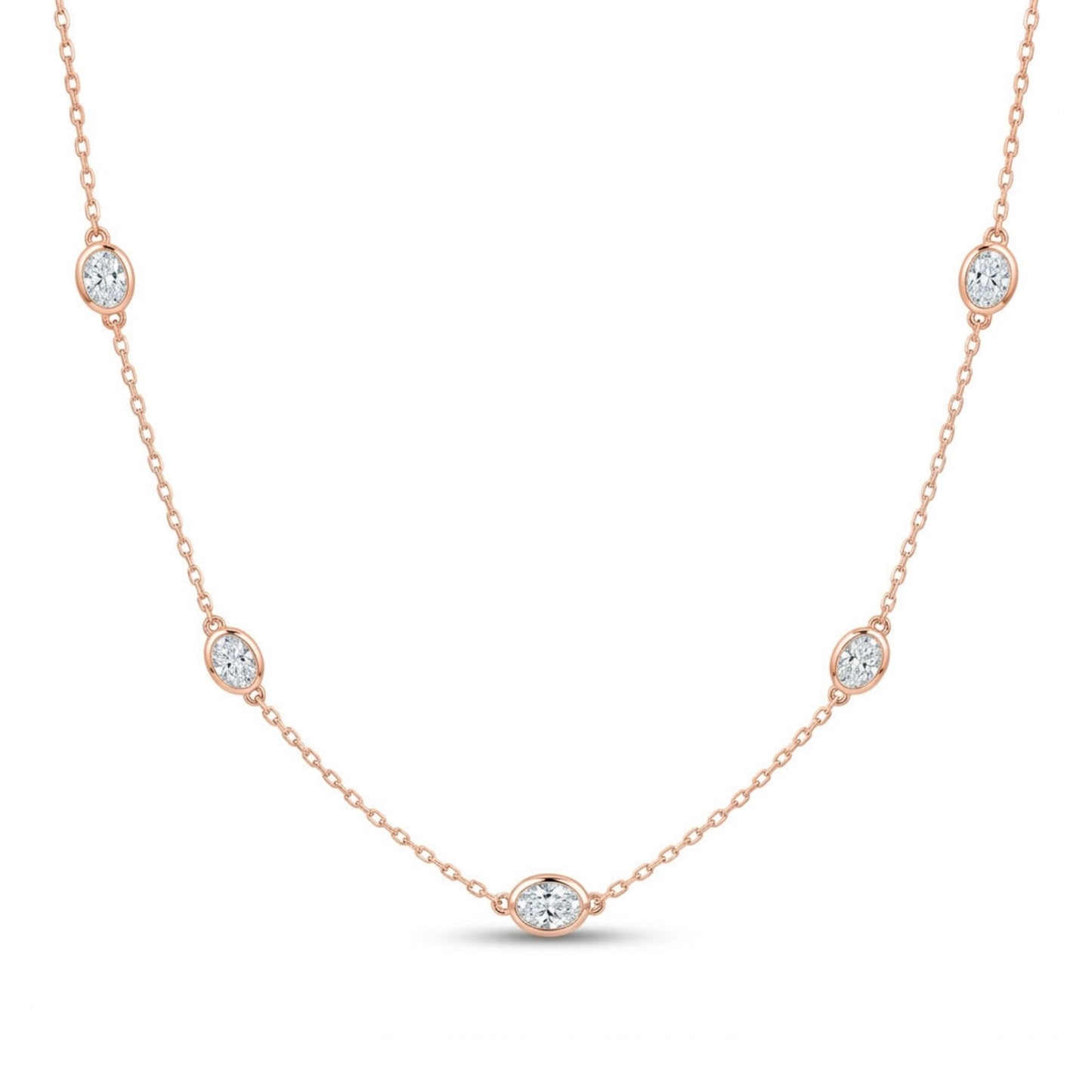 14K 0.95cttw Oval VS White Diamond Station Necklace