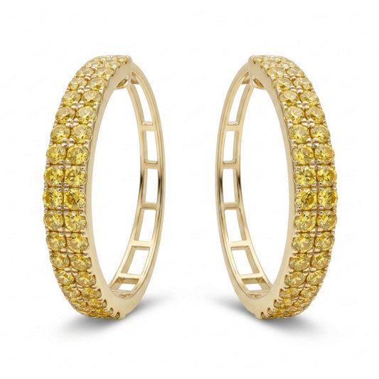 14K 2.09cttw Round Yellow Diamond Hoop Earrings