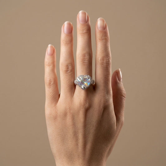 14K 6.40ct Heart Shape Moonstone 1.25cttw White Diamonds Ring