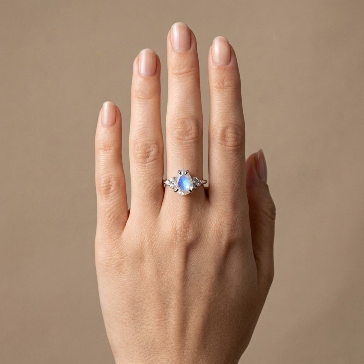 14K 2.34ct Pear Shape Moonstone 0.24cttw White Diamonds Ring