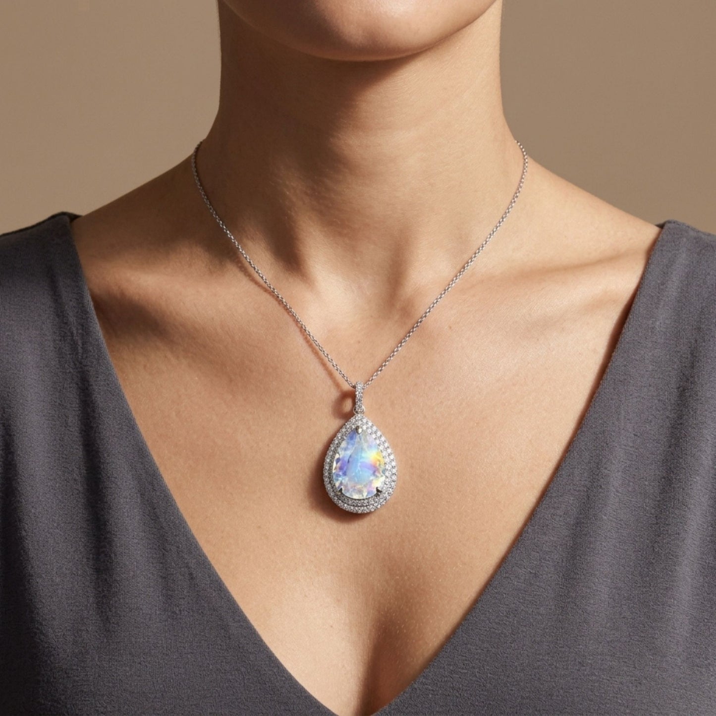 18K 5.45ct Pear Shape Moonstone 0.83cttw White Diamonds Pendant