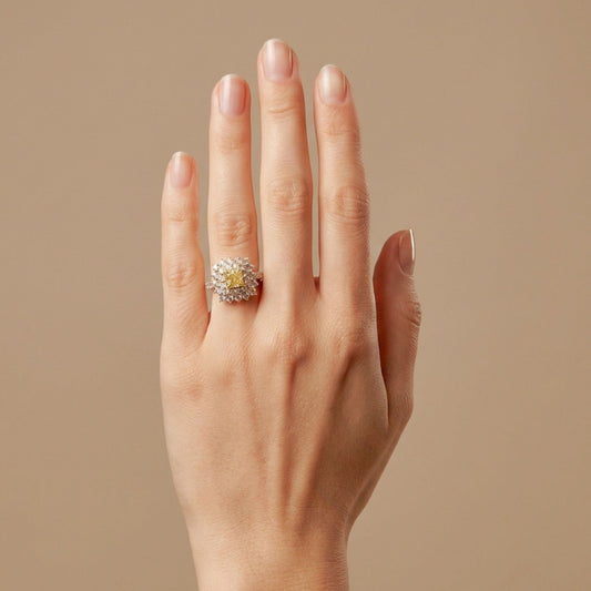 14K 1.00ct Cushion VS Yellow Diamond 1.96cttw VS White Diamonds Ring