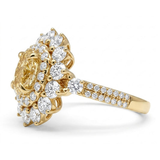 14K 1.09ct Oval VS Yellow Diamond 1.74cttw White Diamonds Ring