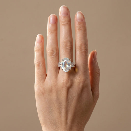 14K 7.09ct Oval Moonstone 0.55cttw VS White Diamonds Ring
