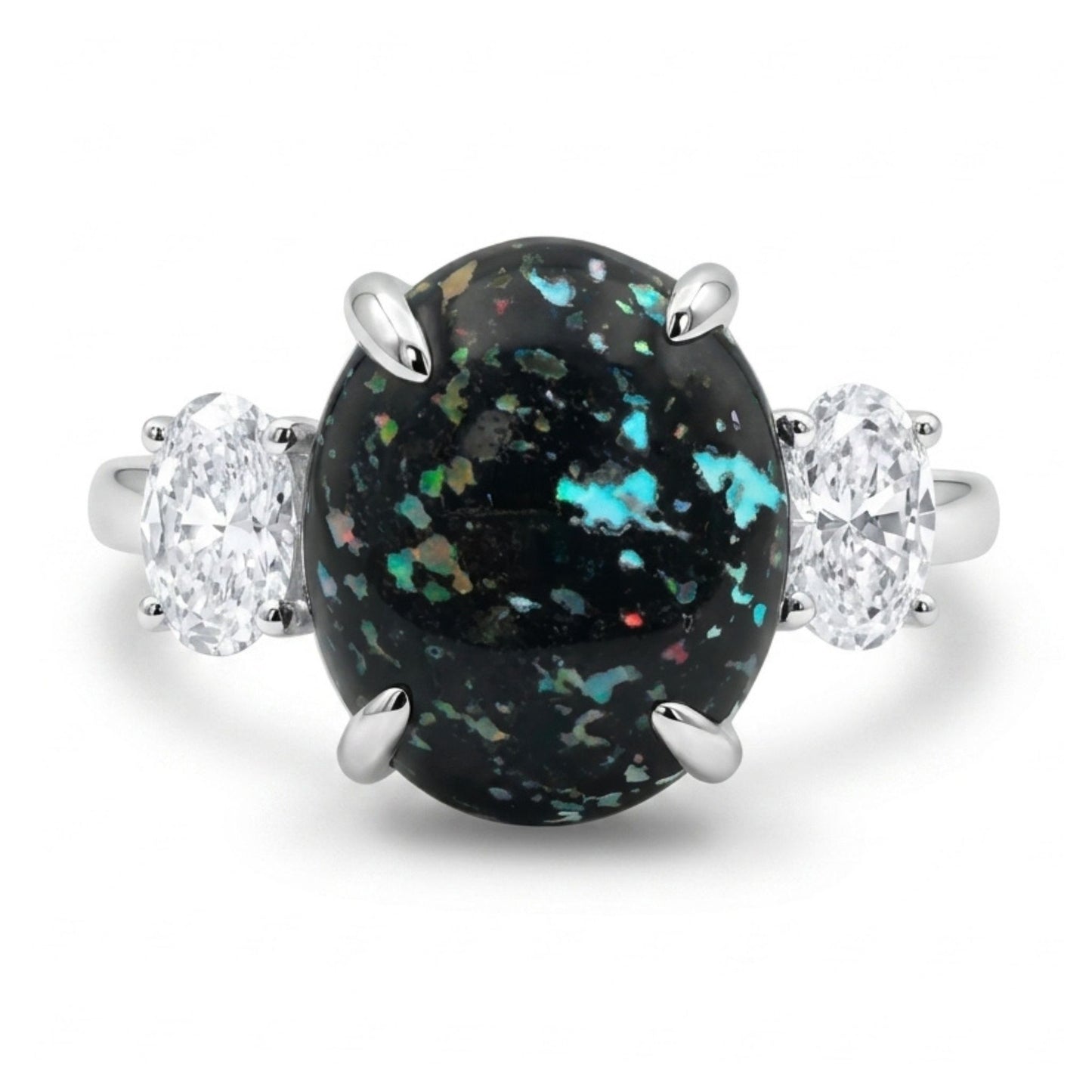 14K 3.04ct Oval Leopard Opal 0.55cttw White Diamonds Ring