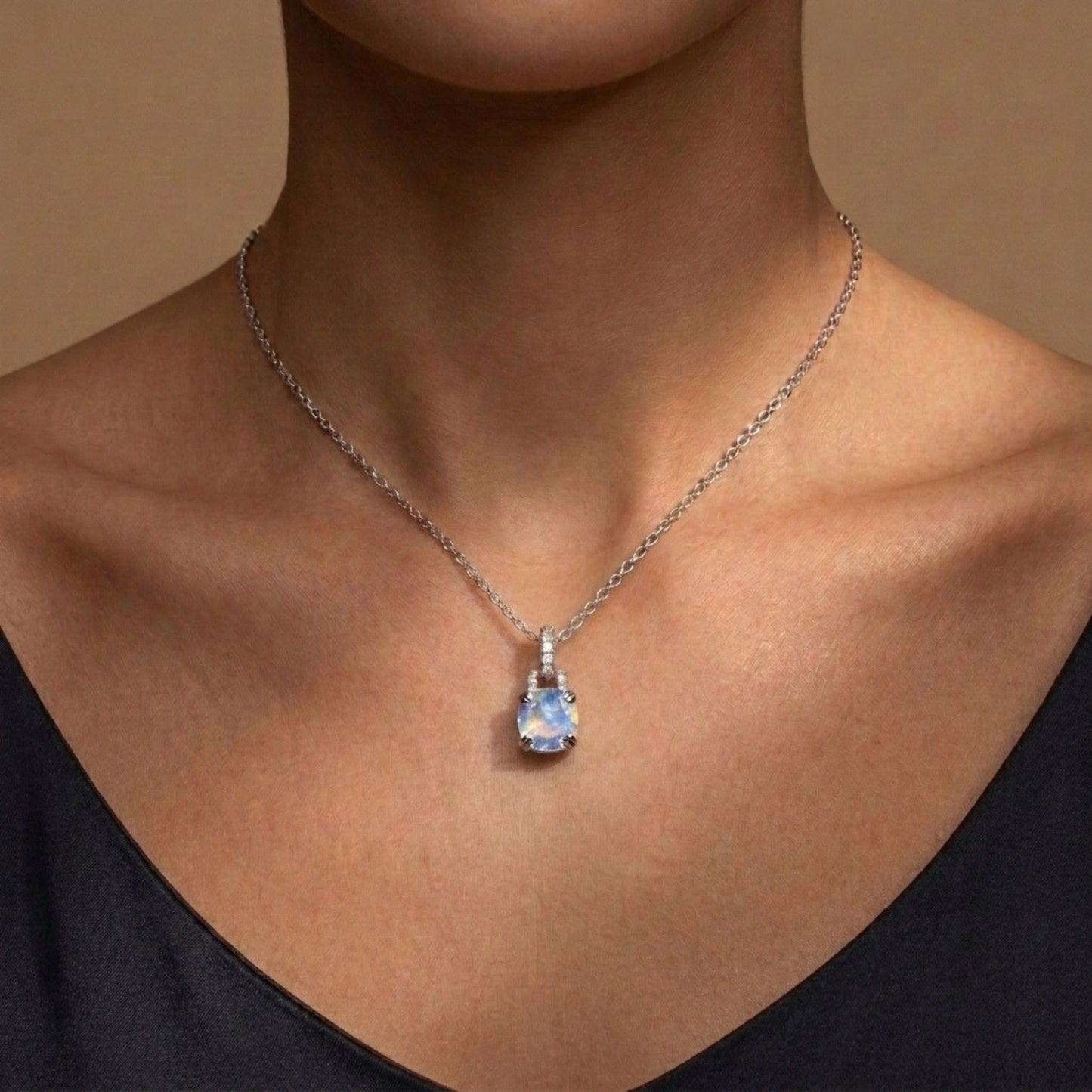 14K 2.55ct Cushion Moonstone 0.06cttw White Diamonds Pendant