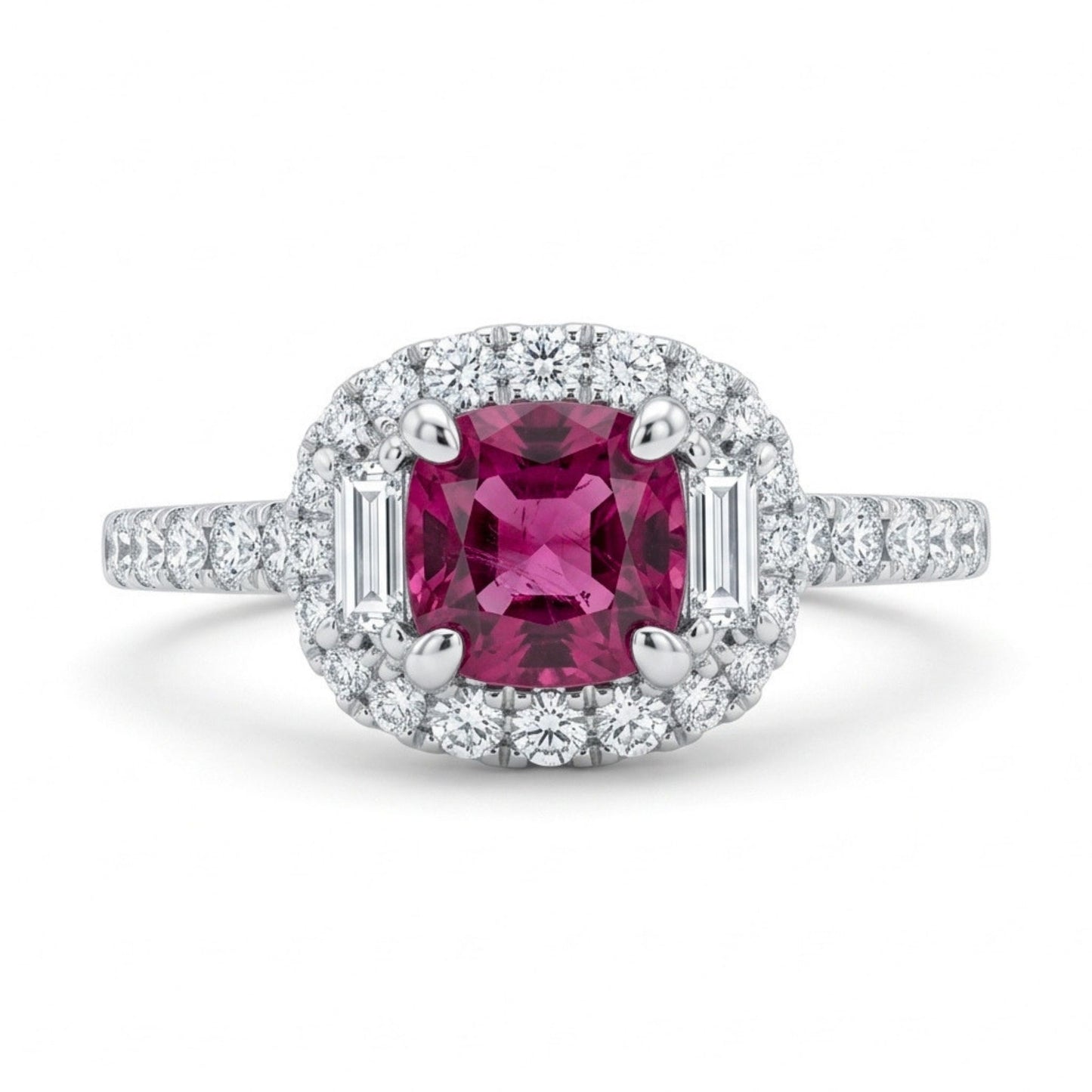 18K 0.73ct Cushion Copper Bearing Tourmaline 0.52cttw White Diamonds Ring