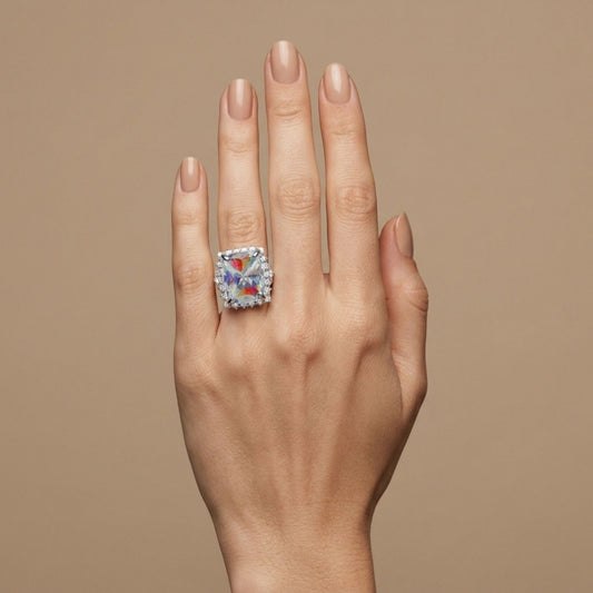 14K 9.45ct Cushion Moonstone 1.53cttw VS White Diamonds Ring