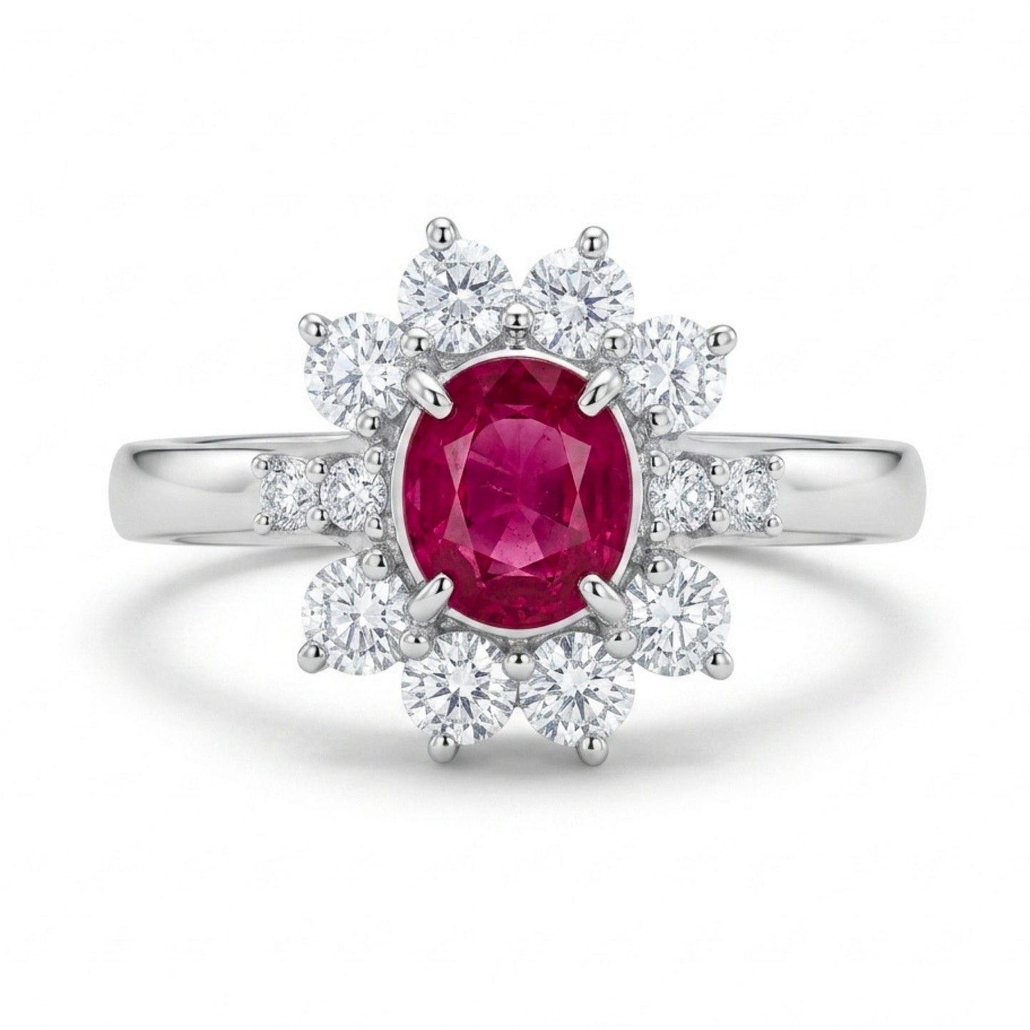 Platinum 0.86ct Oval Burma Ruby 0.86cttw White Diamonds Ring