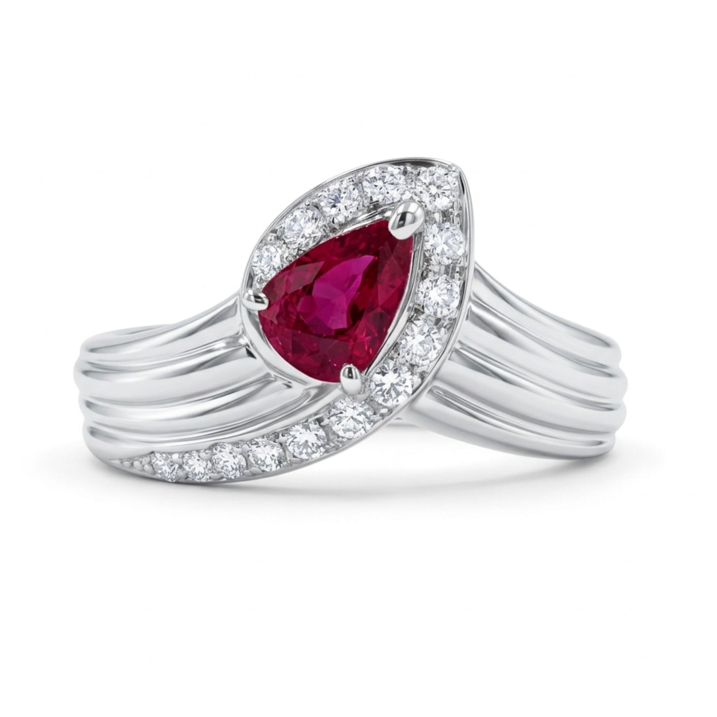 Platinum 0.55ct Pear Shape Burma Ruby 0.18cttw White Diamonds Ring