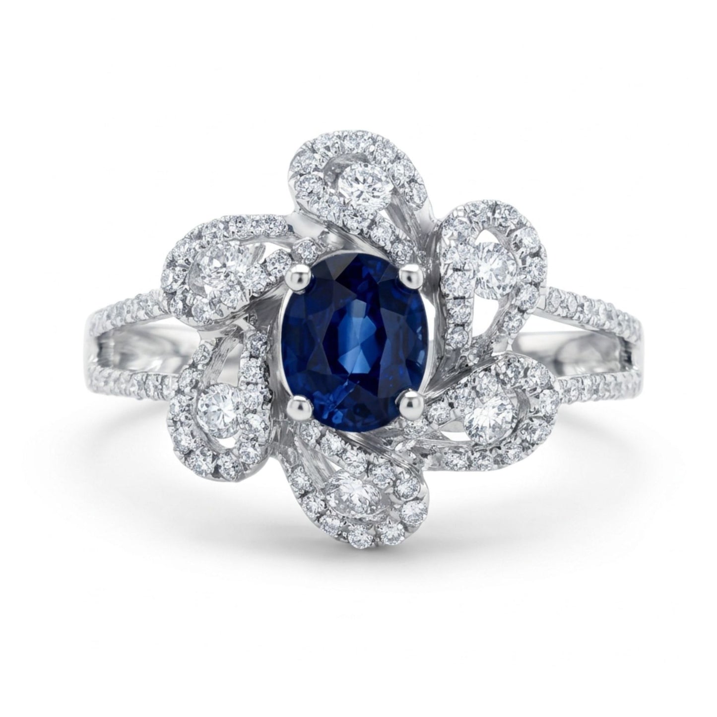 18K 0.95ct Oval Blue Sapphire 0.53cttw White Diamonds Ring