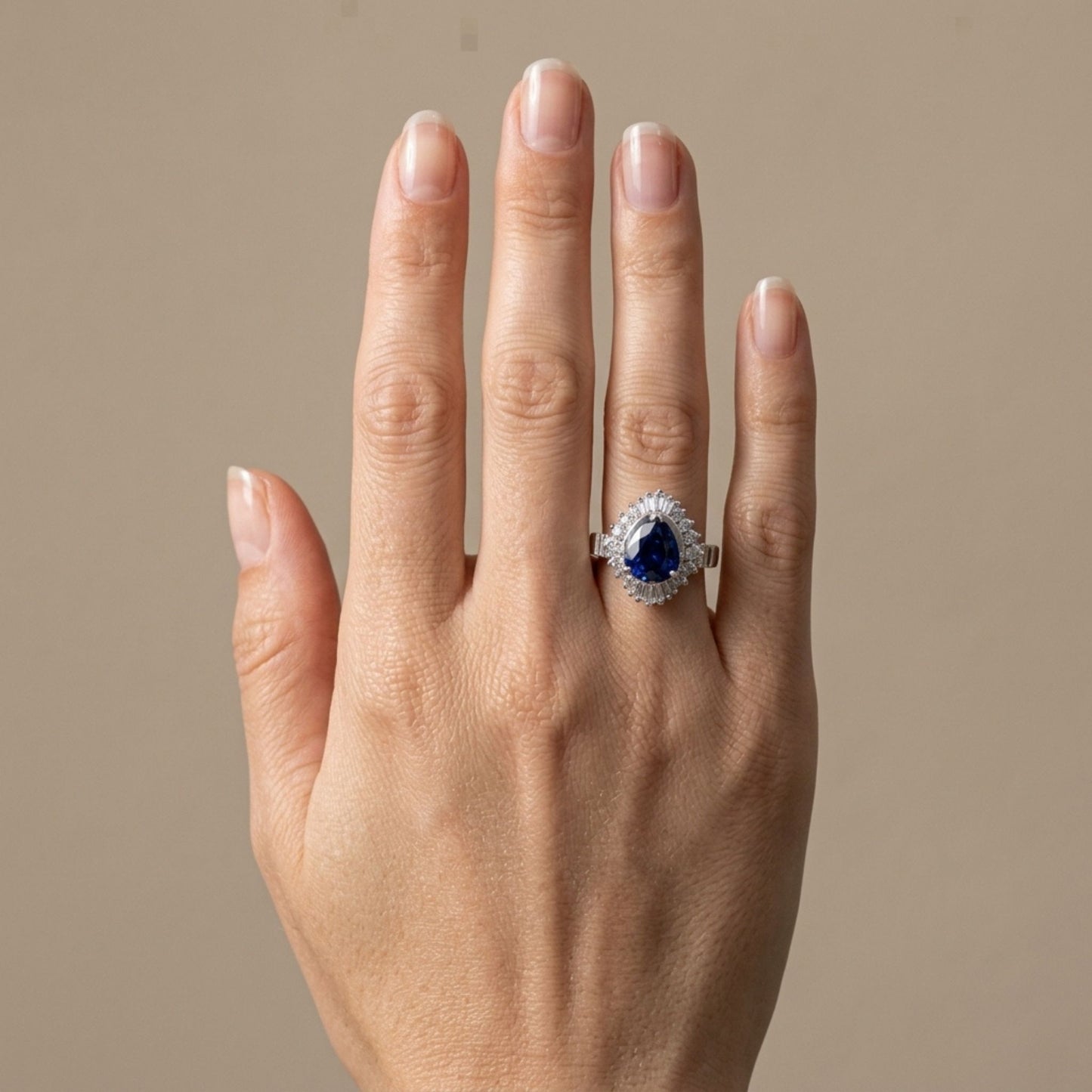 Platinum 2.77ct Pear Shape Blue Sapphire 0.92cttw White Diamonds Ring