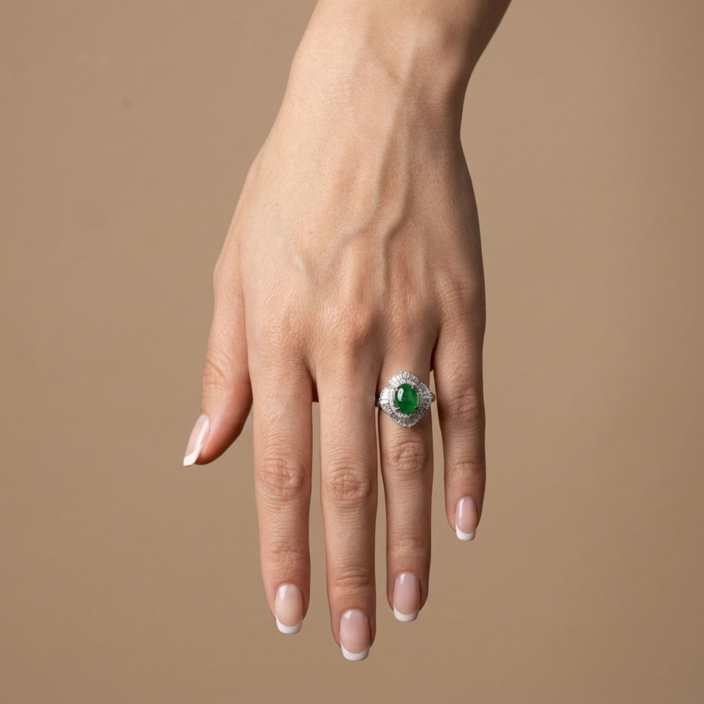 Platinum 9x7 Oval Jadeite 1.05cttw White Diamonds Ring