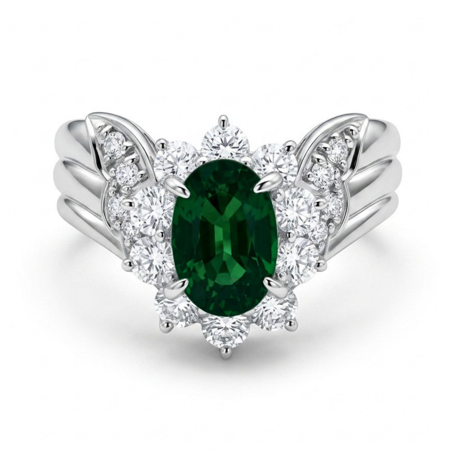 Platinum 1.24ct Oval Tsavorite 0.66cttw White Diamonds Ring