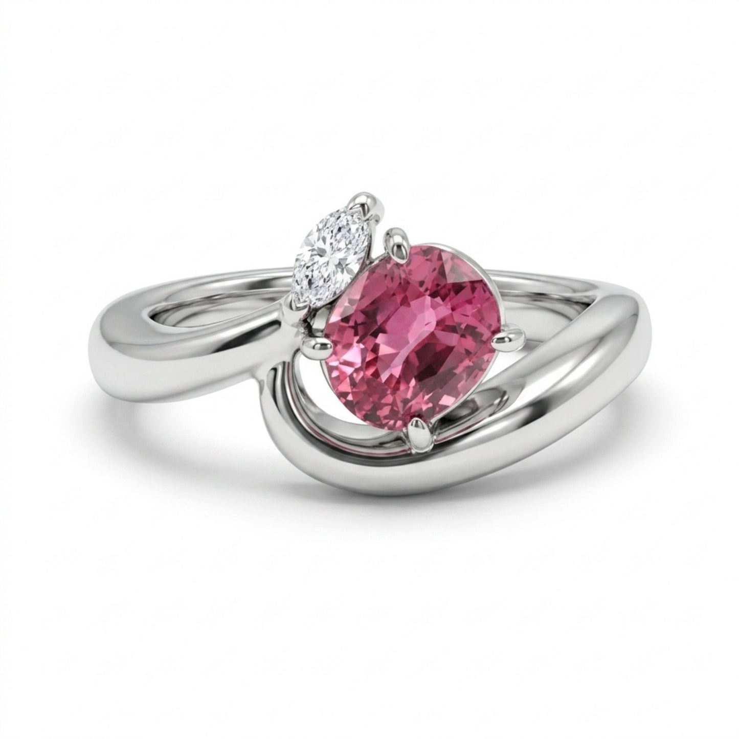 Platinum 0.92ct Oval Pink Sapphire 0.07cttw White Diamonds Ring