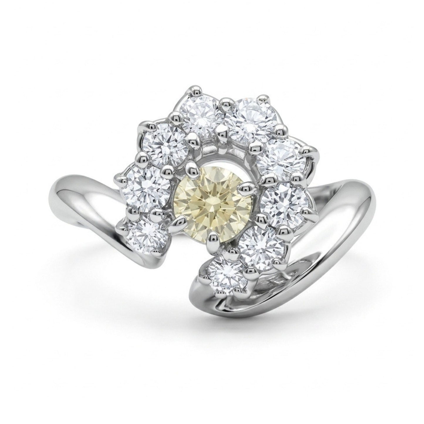 Platinum 0.28ct Round Yellow Diamond 0.72cttw White Diamonds Ring