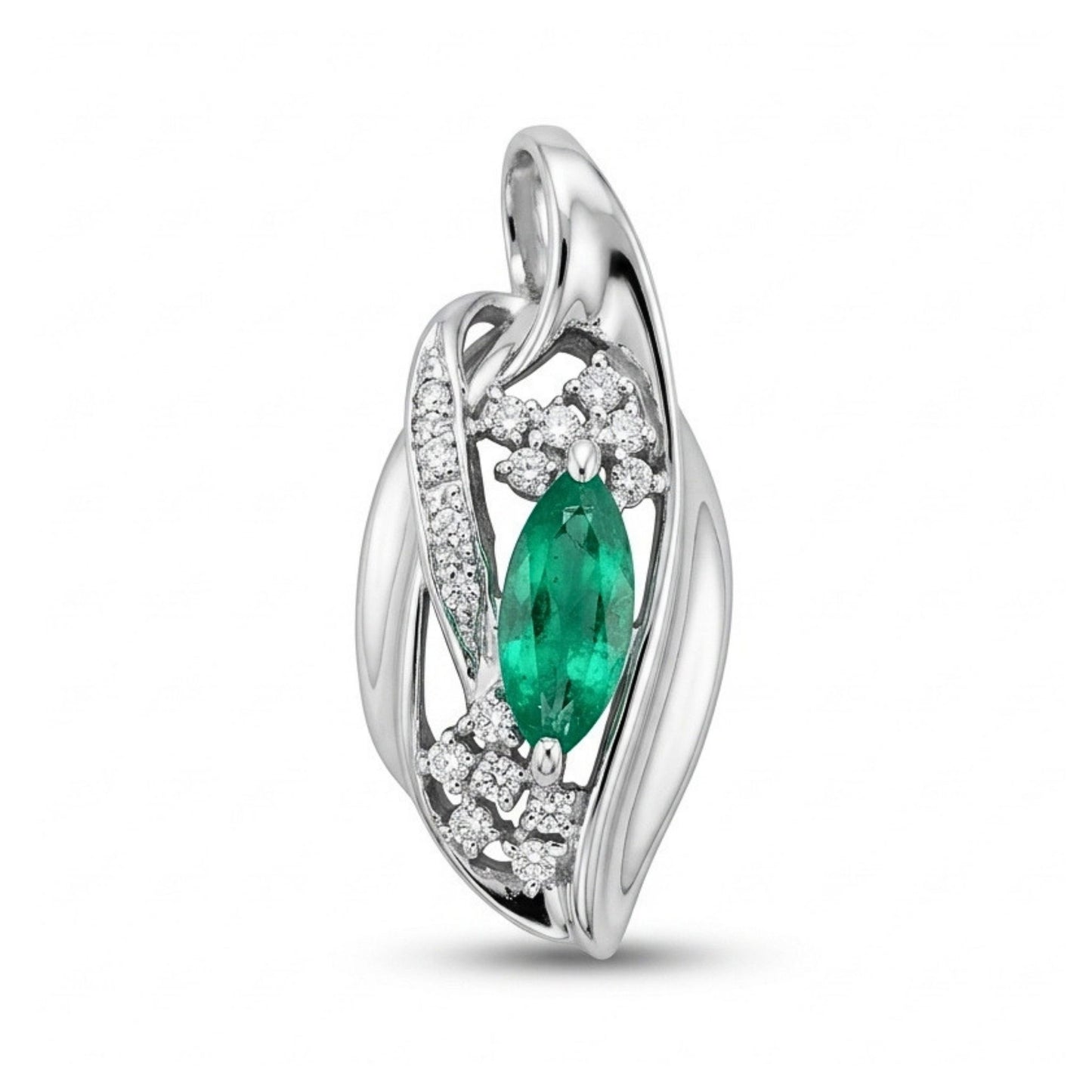 Platinum 1.02ct Marquise Colombian Emerald 0.24cttw White Diamonds Pendant