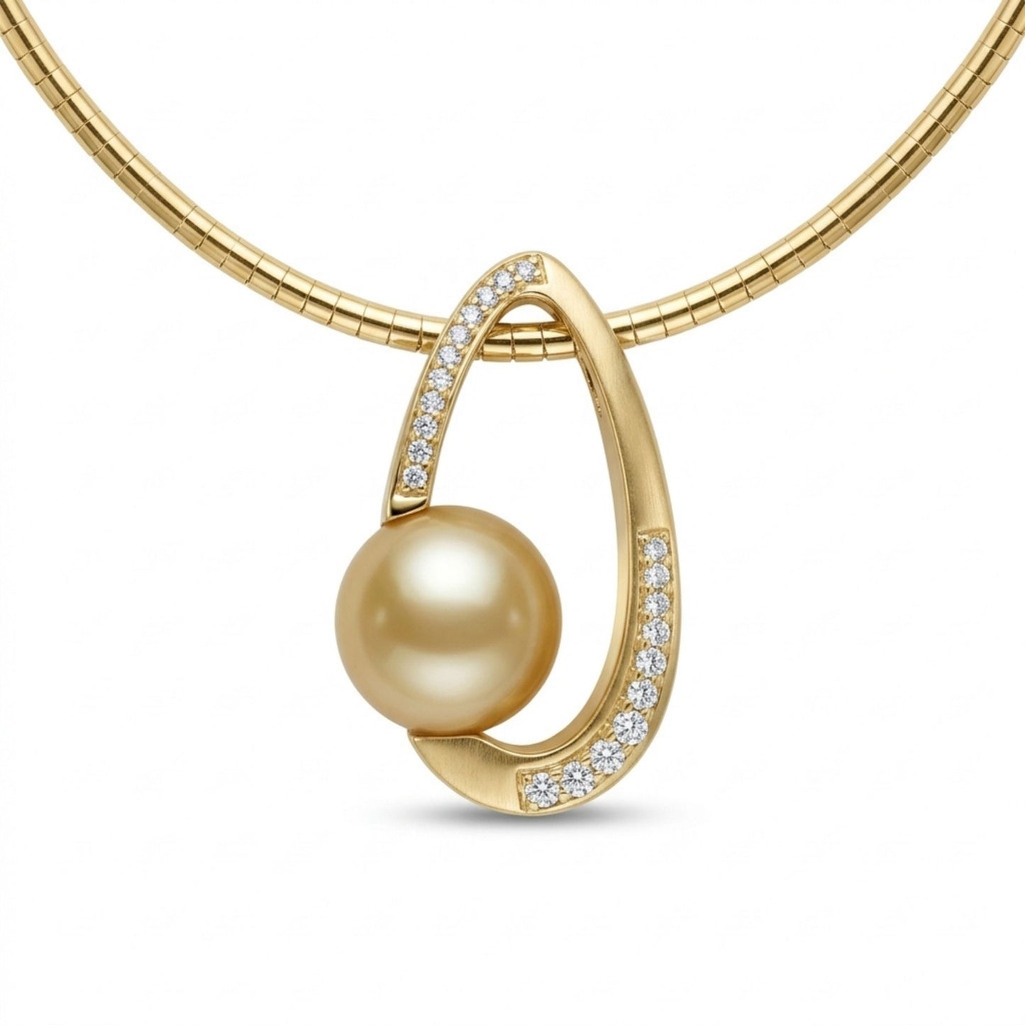 18K 11.6mm South Sea Golden Pearl 0.26cttw White Diamonds Necklace