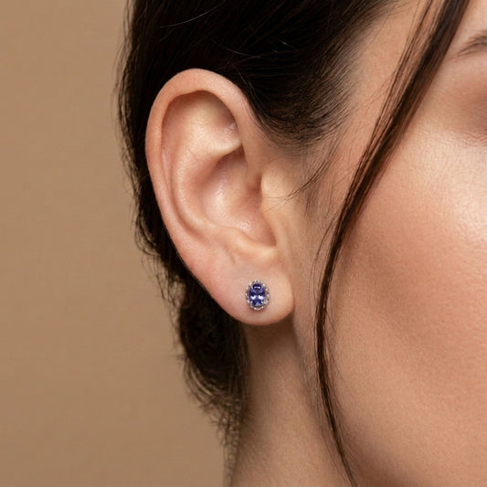 Platinum 0.56cttw Oval Tanzanite Stud Earrings