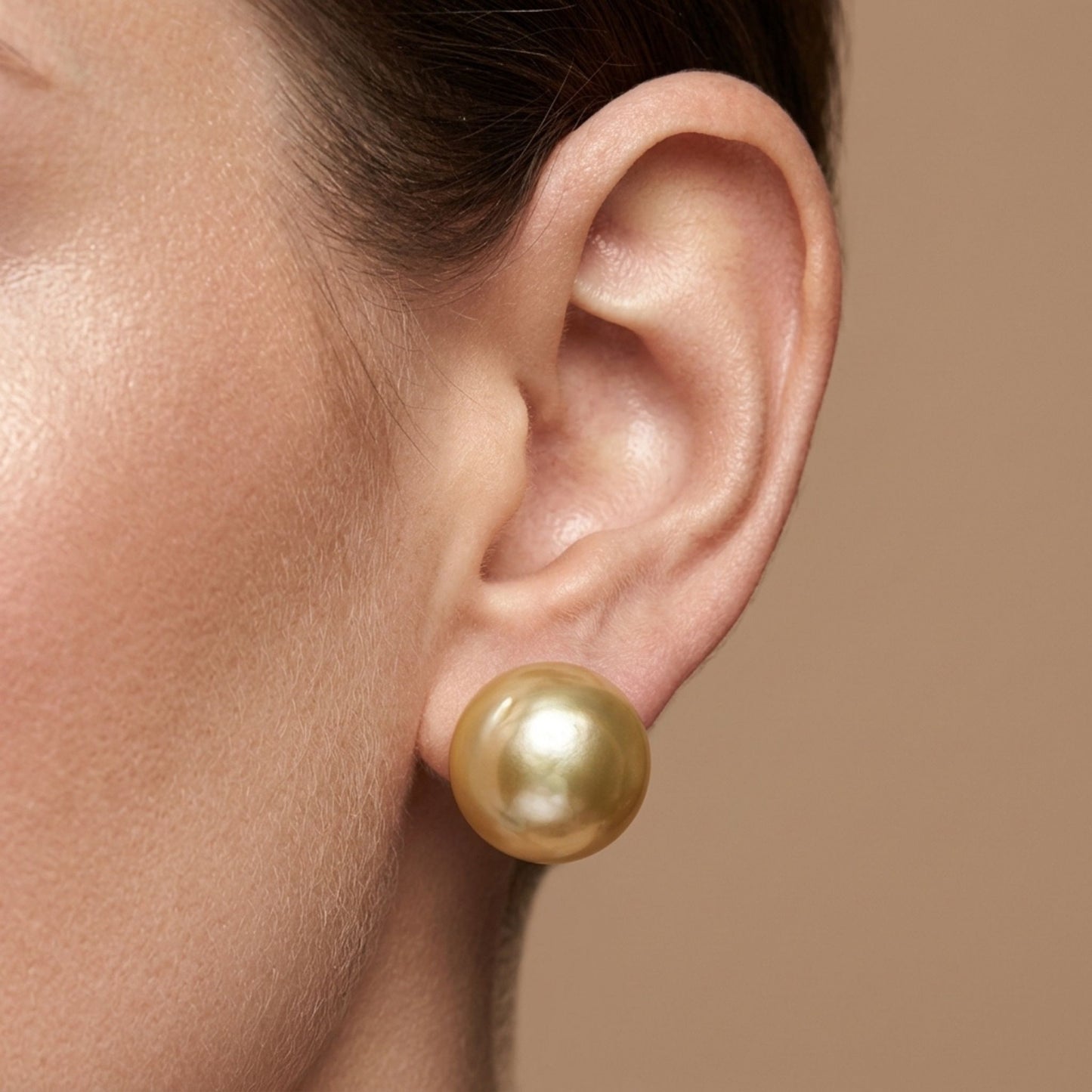 18K Round 15mm South Sea Golden Pearl Stud Earrings