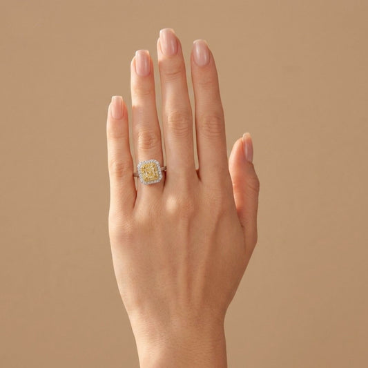 14K 1.33ct Radiant Cut Yellow Diamond 0.51cttw Yellow & White Diamonds Ring