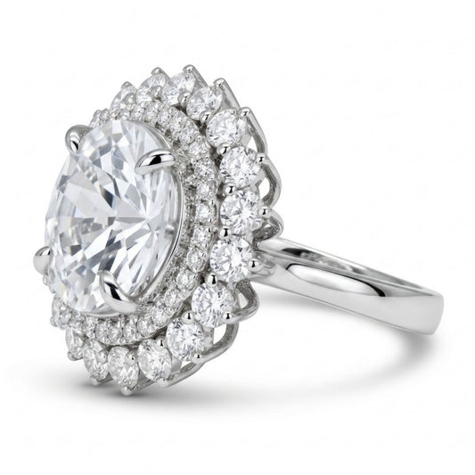 14K 5.41ct Round White Zircon 1.11cttw VS White Diamonds Ring