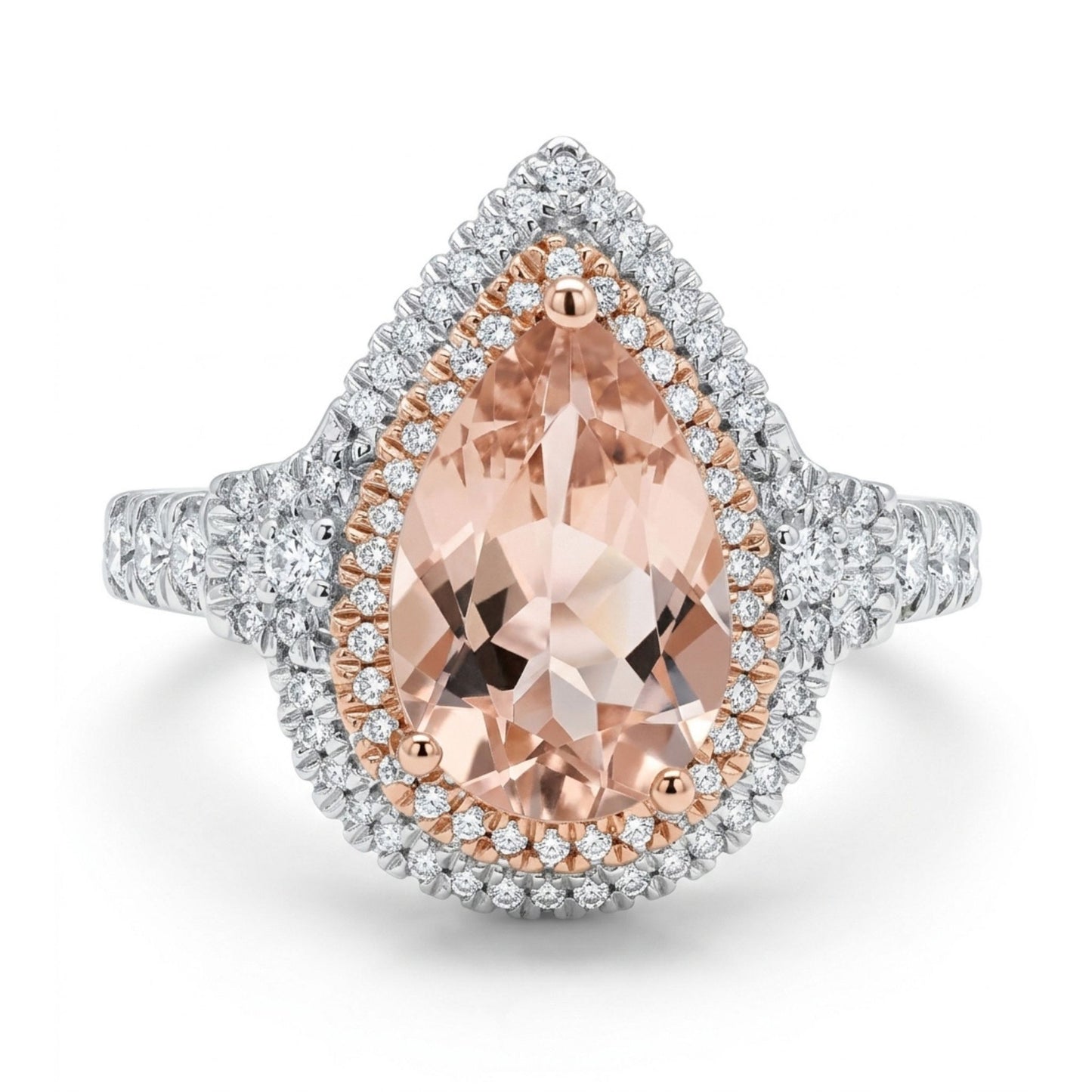 14K 2.60ct Pear Shape Morganite 0.56cttw White Diamonds Ring