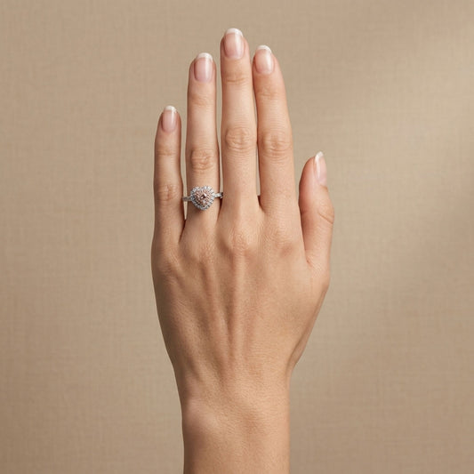 18K 0.12ct Heart Shape Pink Diamond 0.59cttw Pink & White Diamonds Ring