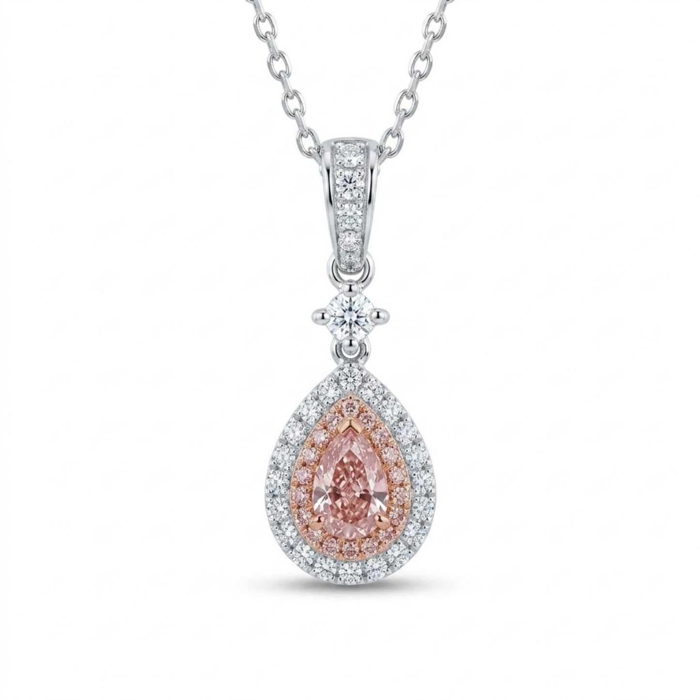 18K 0.13ct Pear Shape Purple Pink Diamond 0.26cttw Pink & White Diamonds Necklace