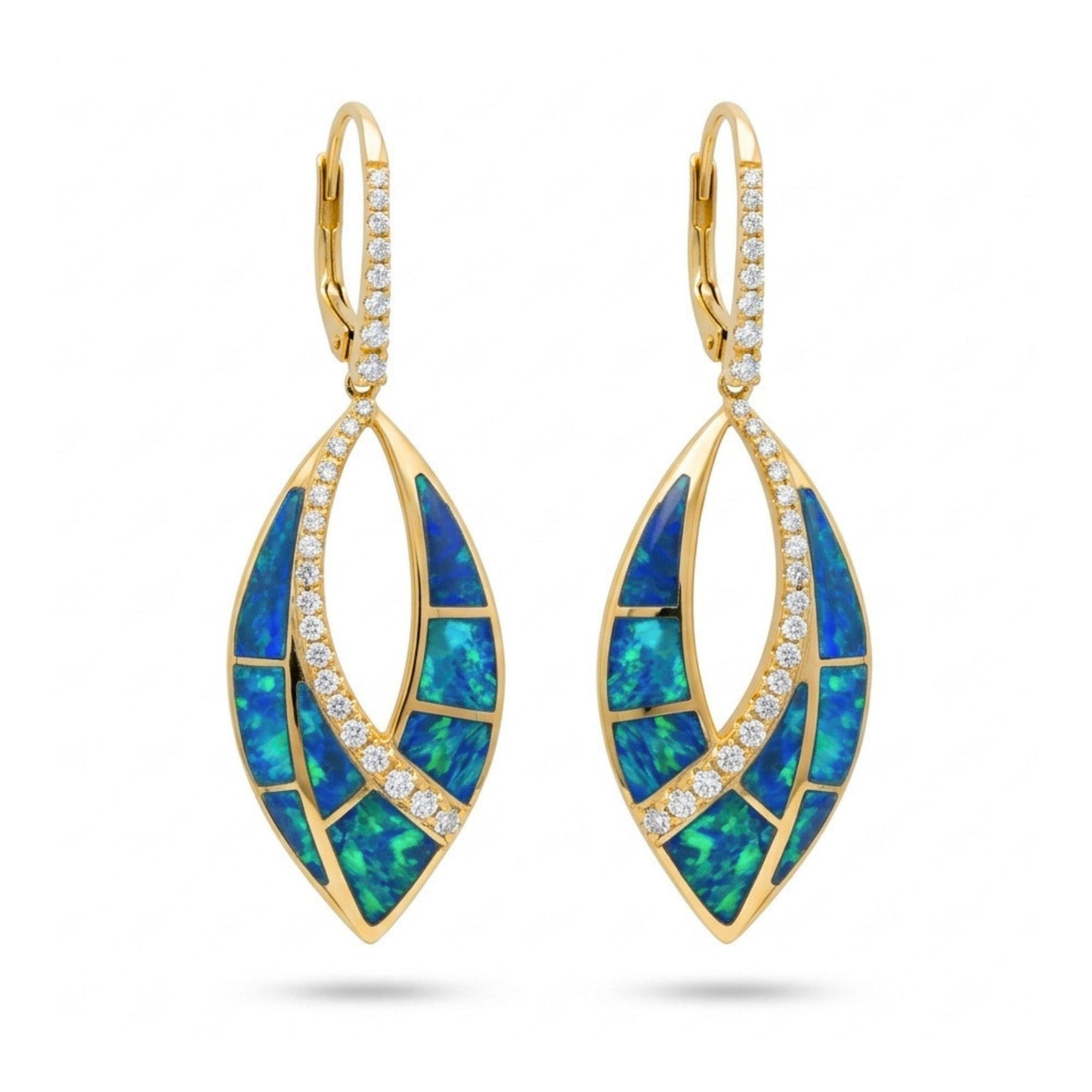14K Inlay Opal 0.51cttw White Diamonds Drop Earrings