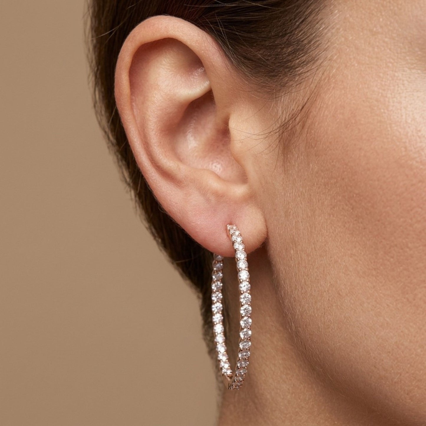 14K 2.94cttw Round Pink Diamond Inside Out Hoop Earrings