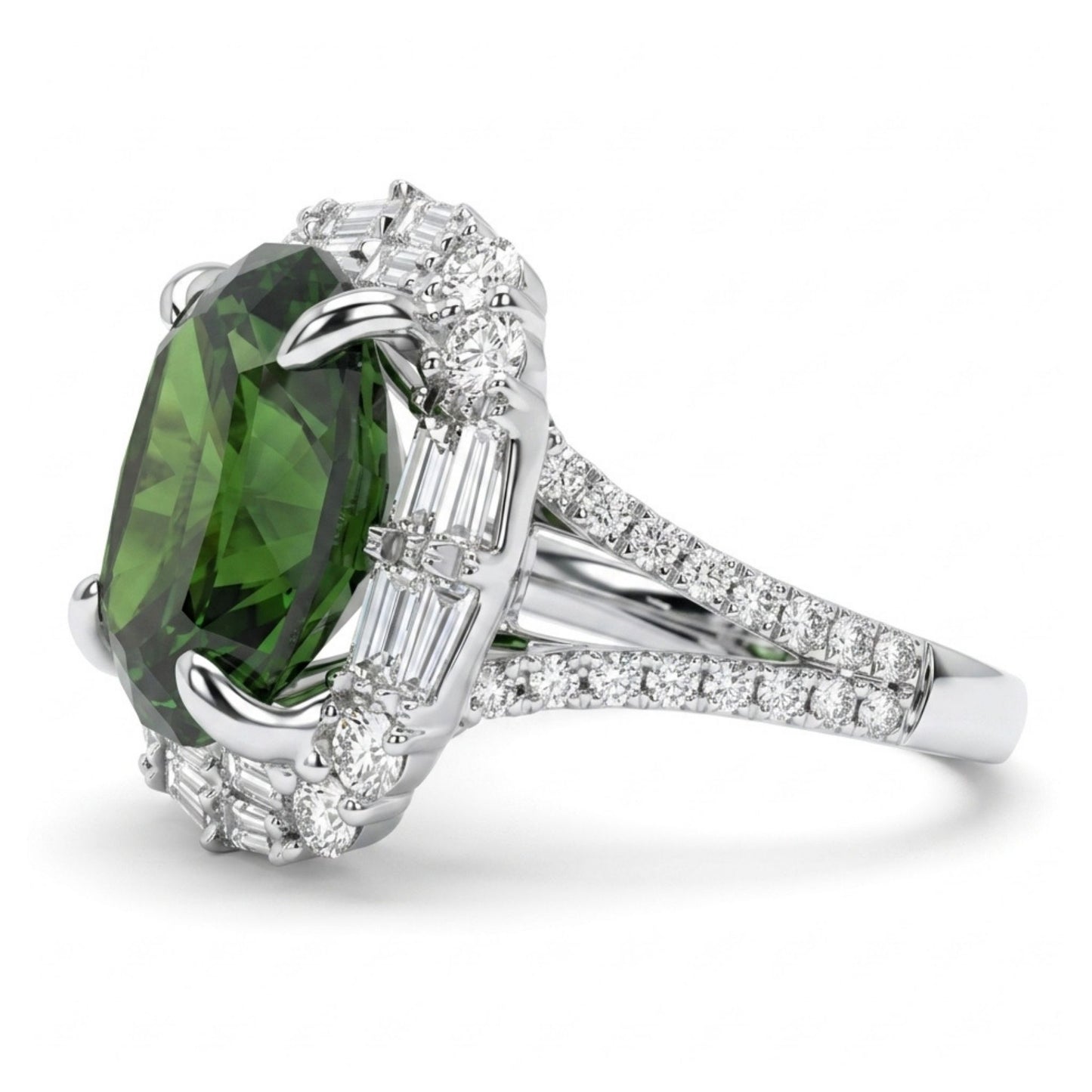 18K 7.13ct Oval Color Change Sphene 1.28cttw White Diamonds Ring