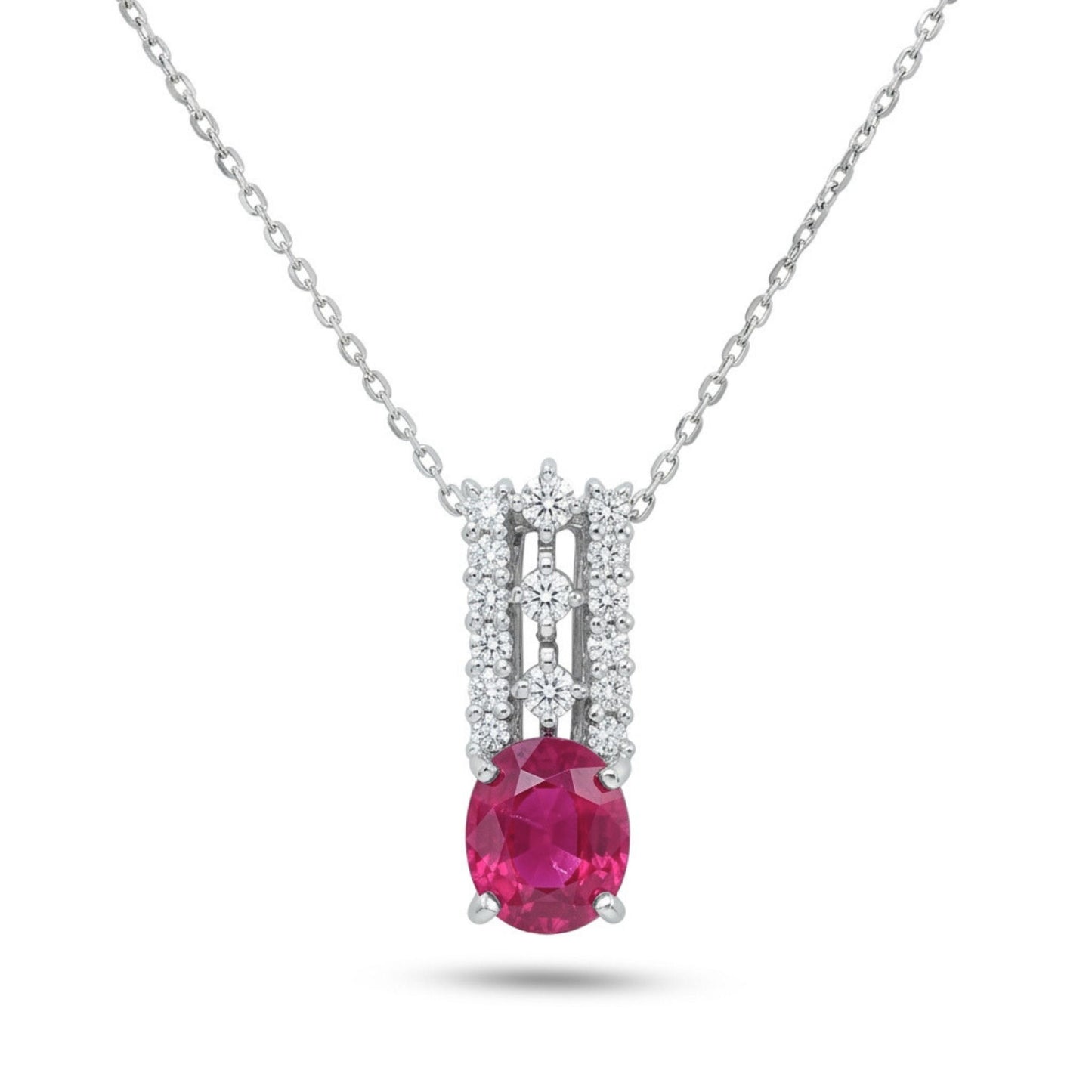Platinum 0.76ct Oval Ruby 0.76cttw White Diamonds Necklace
